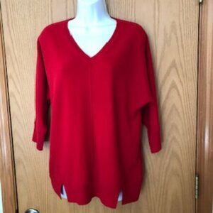 Red Cashmere Nordstrom Pullover Sweater Dolman Sleeves Medium Relaxed Fit V Neck